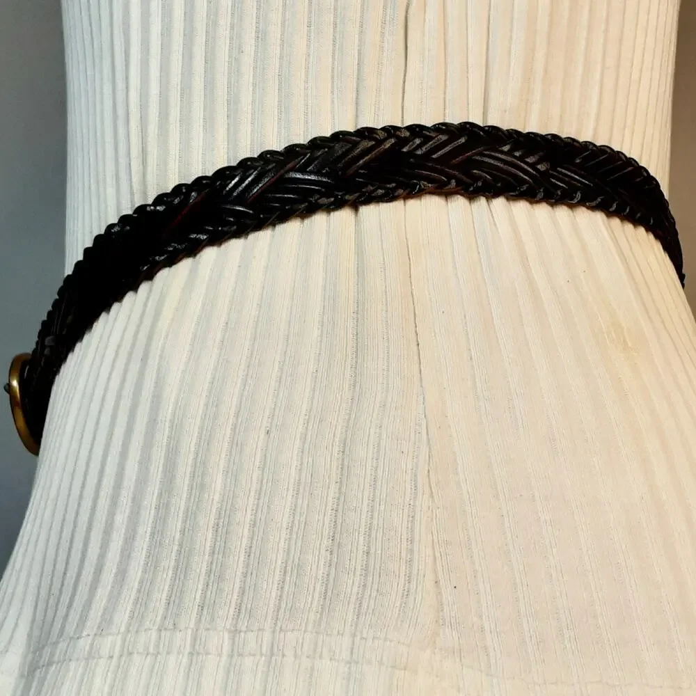Charter Club Black Braided Genuine Leather Belt Size Large Casual